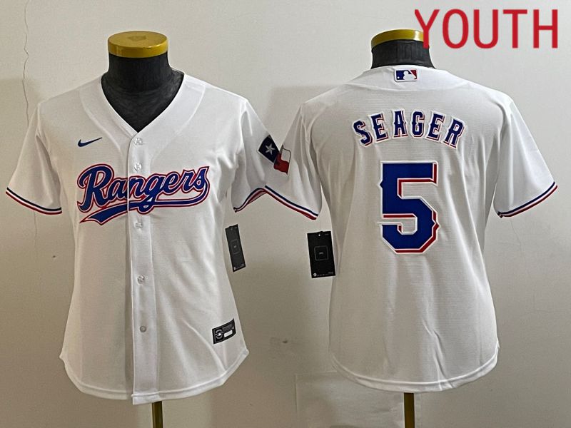 Youth Texas Rangers #5 Seager White Game Nike 2023 MLB Jersey style 1->youth mlb jersey->Youth Jersey
